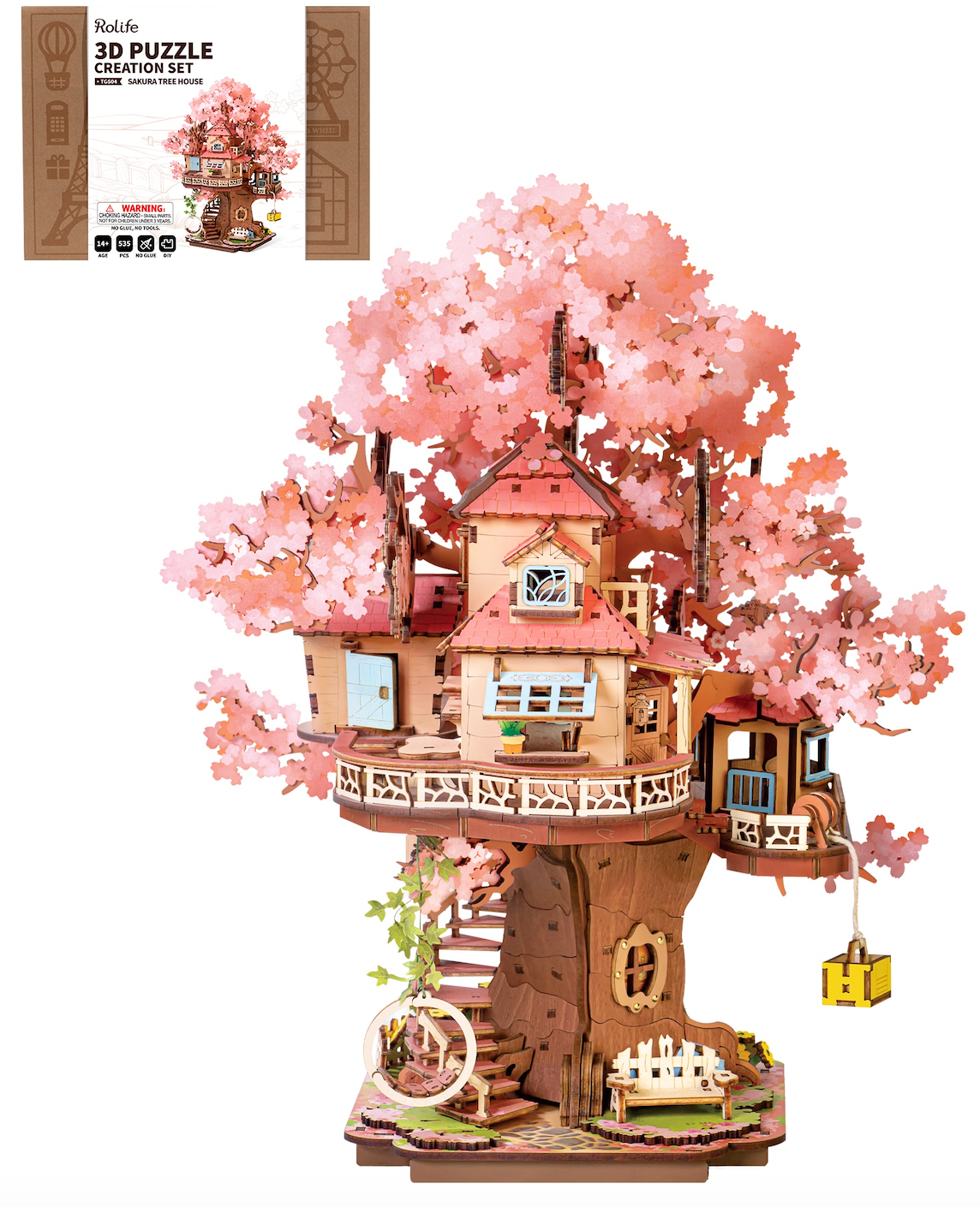 Rolife Sakura Tree House 3D Wooden Puzzle - 535 Pieces DIY Kit